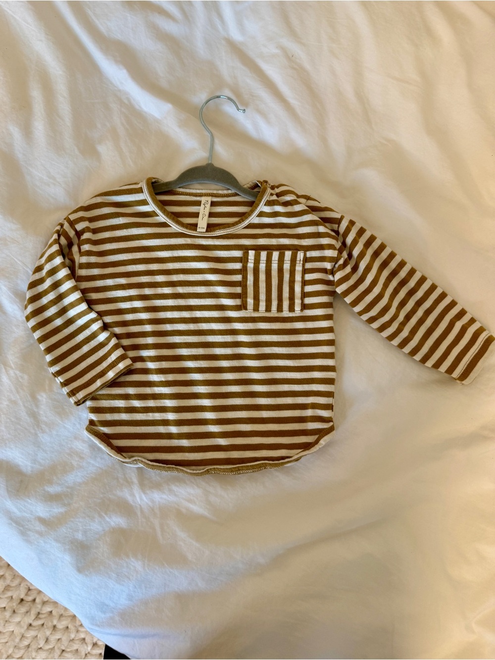 Rylee + Cru Baby Vintage Brown and Cream Striped Long-Sleeve Top